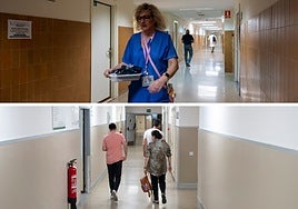 El antes y el después del interior del Hospital Universitario de Badajoz.