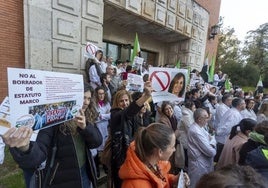 Protesta de médicos en Cáceres contra el borrador del Estatuto Marco el pasado mes de febrero.