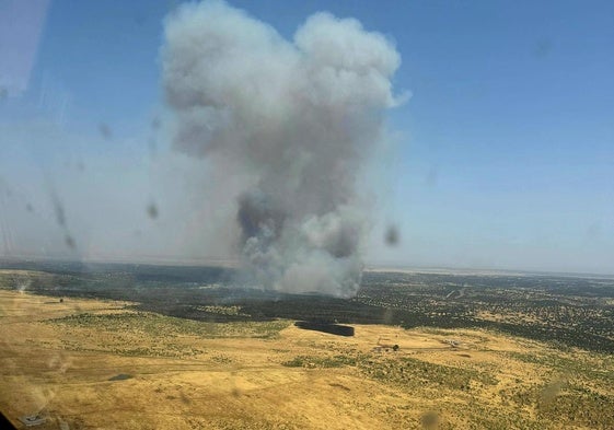 Aspecto que presentaba el incendio de Plasenzuela esta tarde.