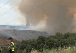 Columnas de humo provocadas por el incendio en Valdecañas de Tajo.