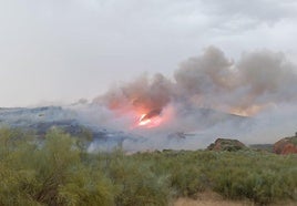 Incendio registrado este jueves en Valle de la Serena.