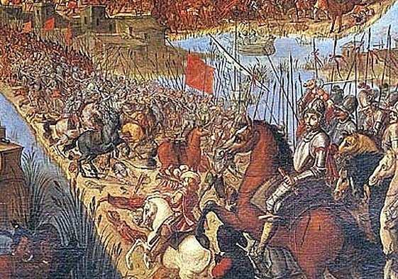 Escena de la toma de Tenochtitlan por parte de los hombres de Hernán Cortés