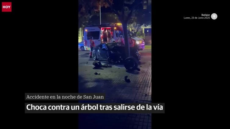 Suceso en Badajoz | Choca contra un árbol tras salirse de la vía en Sinforiano Madroñero en la noche de San Juan