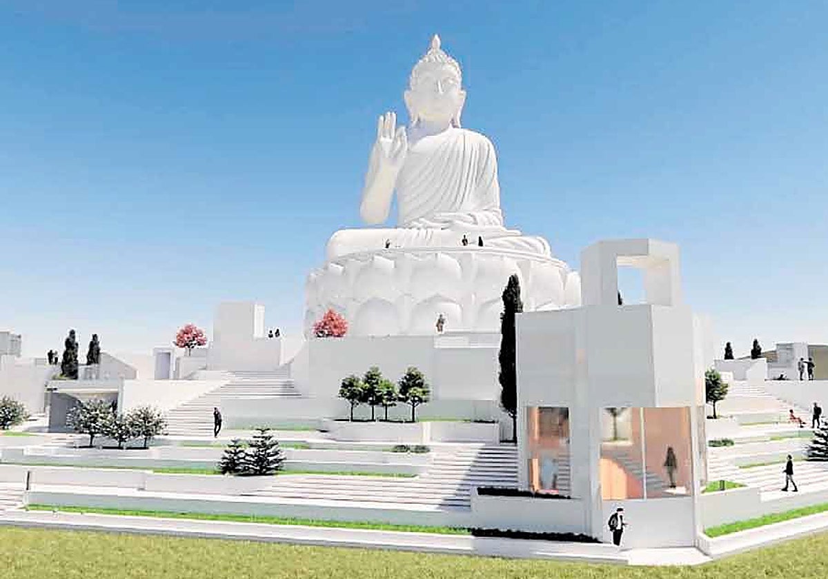 Recreación de la estatua de Buda, de 47 metros de altura, en el proyecto budista.