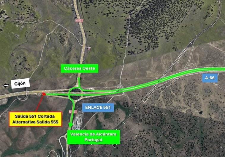 Una salida de la A-66 a la carretera de Malpartida de Cáceres se cierra tres meses por las obras de la variante