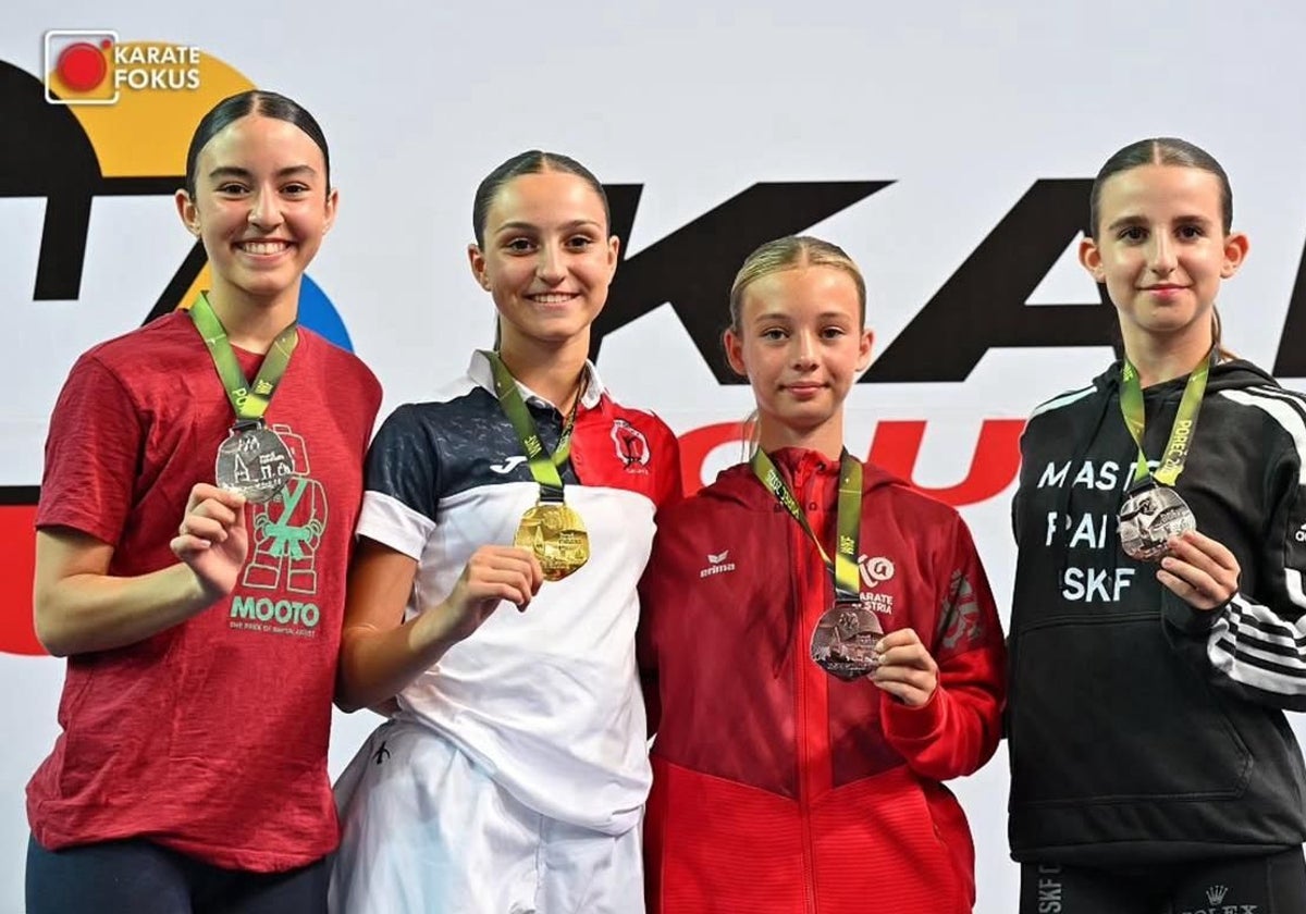 La extremeña Candela Peña, segunda por la izquierda, en lo más alto del podio de la Youth League de Croacia.
