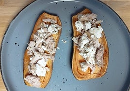 Boniato al horno con melva y queso feta