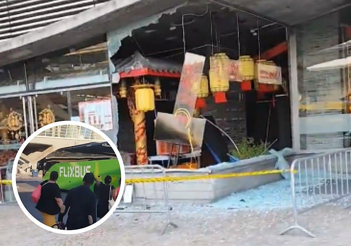 Colisión de un autobús en la estación de Oriente de Lisboa.