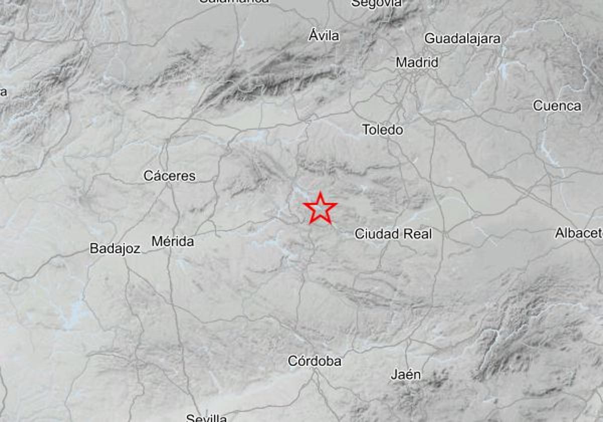 La estrella marca el epicentro del movimiento sísmico detectado por el Instituto Geográfico Nacional.