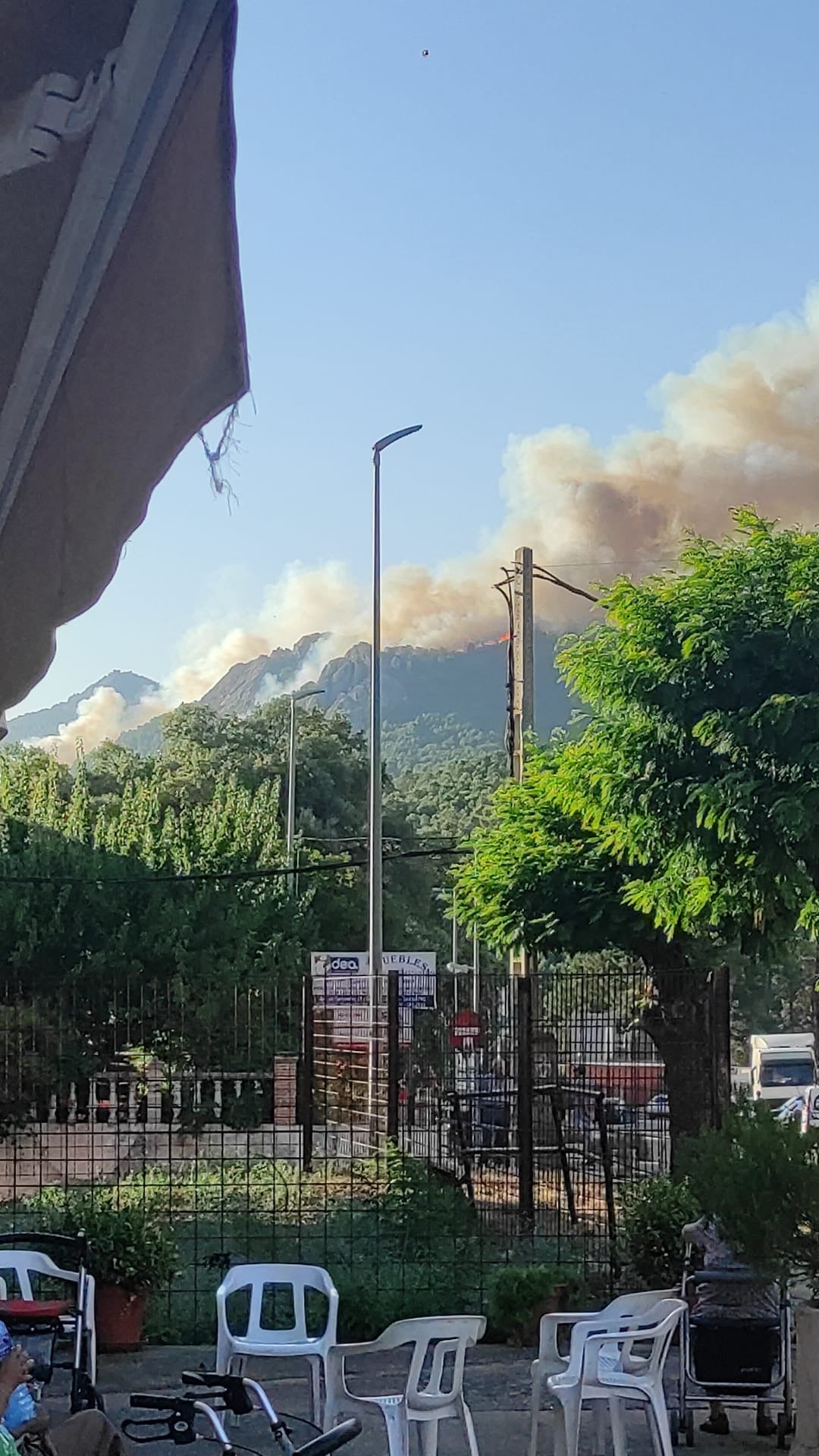 Llamas y columnas de humo provocadas por el incendio. Estado en la tarde del viernes
