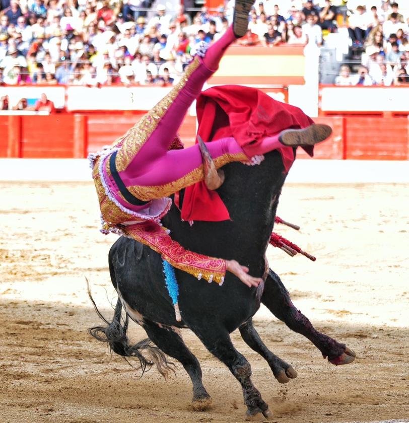 Cogida que sufrió el matador extremeño Emilio de Justo.