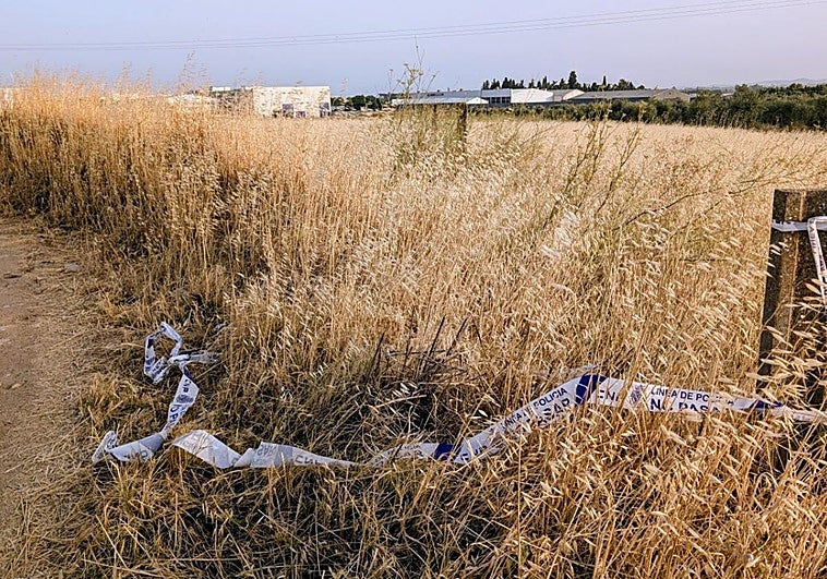 Cordón policial en la zona próxima a la nave industrial en la que se localizó el cadáver.
