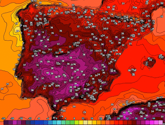 Previsión de máximas en superficie para los próximos días.