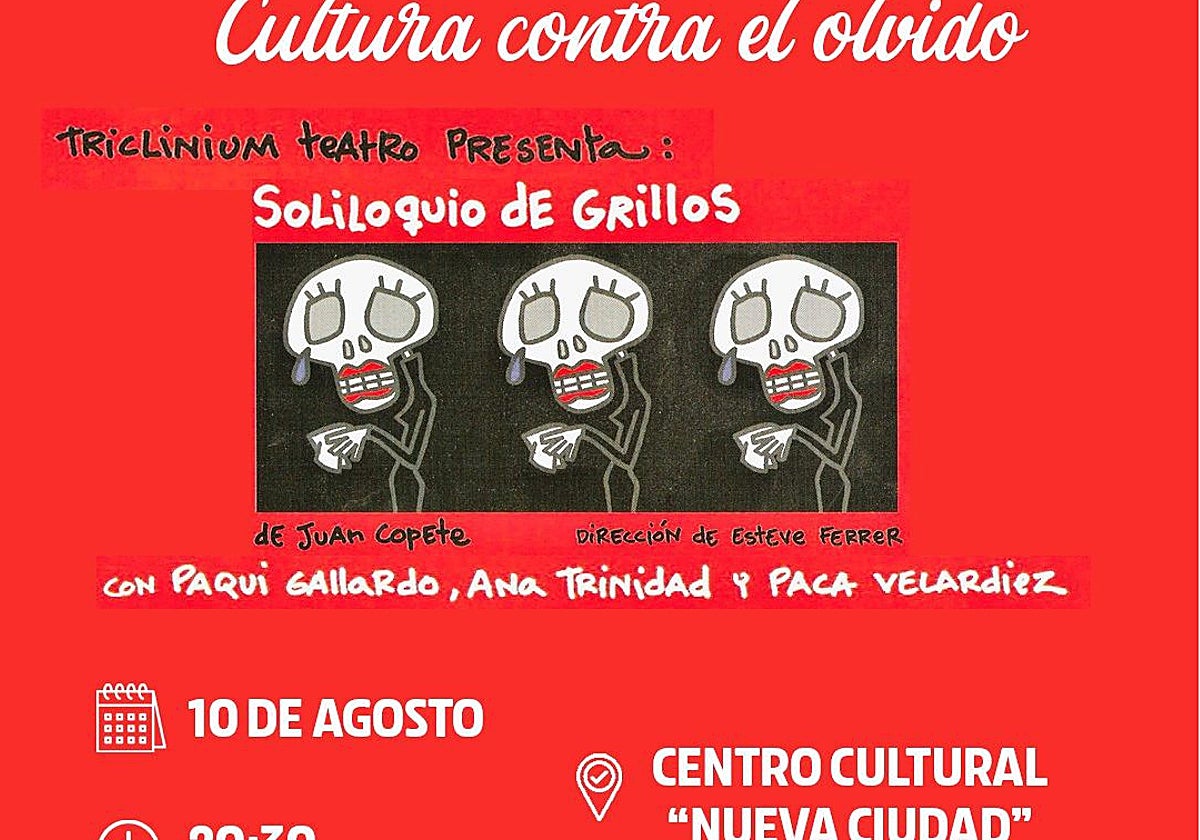 Cartel de la lectura dramatizada el próximo sábado en el centro cultural de Nueva Ciudad.
