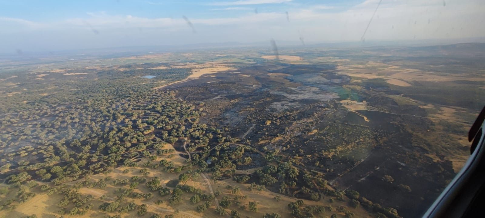 Vista aérea de la superficie quemada por las llamas