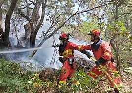 Efectivos de la UME (Unidad Militar de Emergencia) en acción durante un incendio en Extremadura.