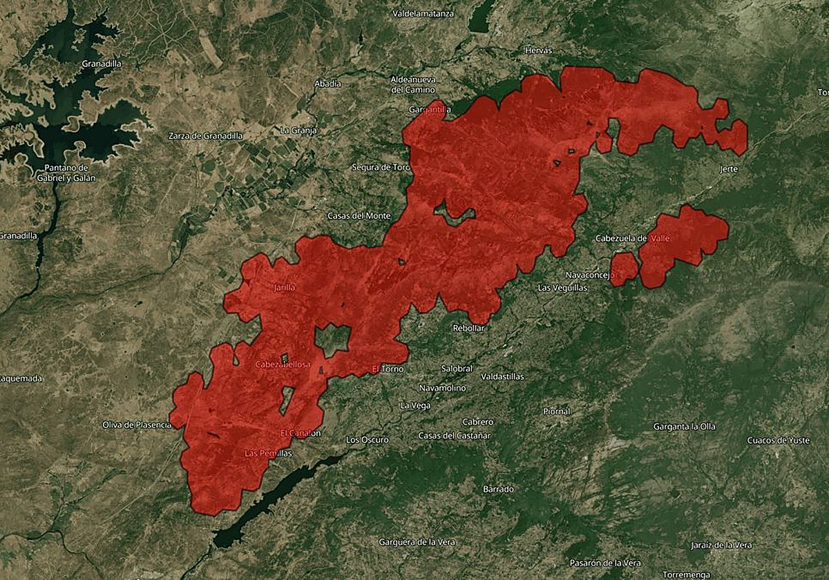 Más de 15.000 hectáreas ha arrasado ya el fuego iniciado hace una semana en Jarilla (Cáceres).