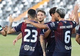 Celebración del gol azulgrana ante el Badajoz el sábado.