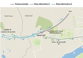 Nuevos cortes de tráfico en la A-5 derivan a los coches por la avenida de Elvas desde este jueves
