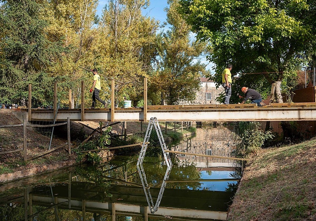 Trabajos en uno de los puentes de La Isla del Guadiana.