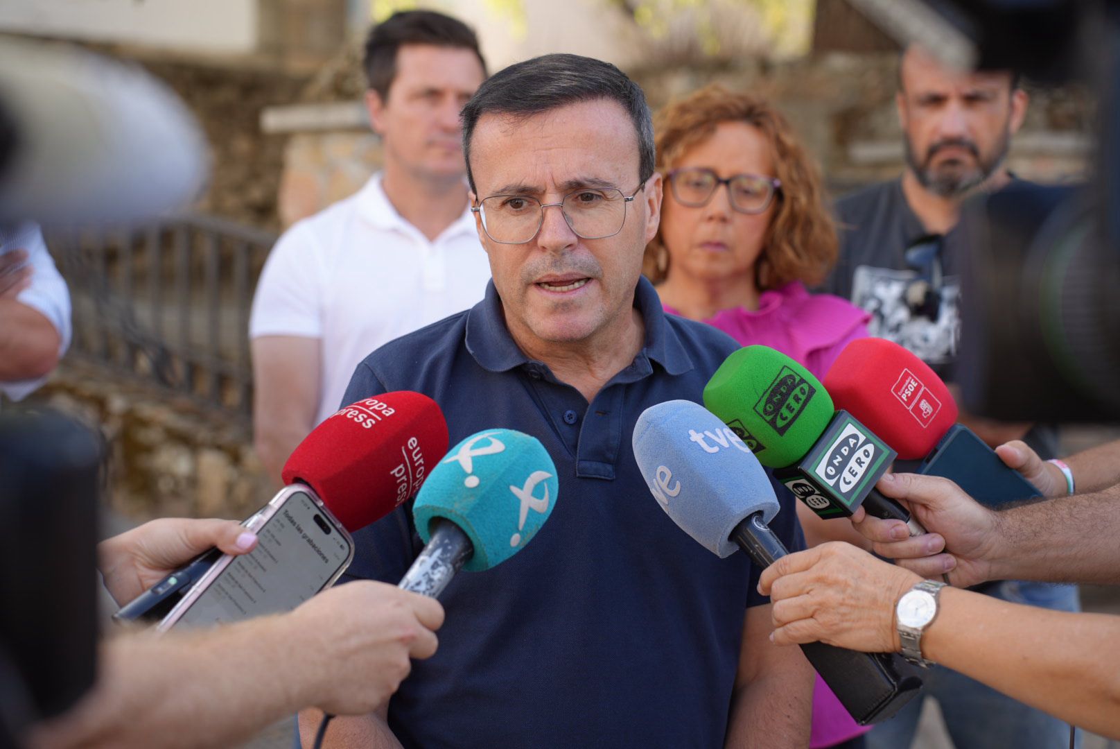 El secretario general del PSOE de Extremadura, Miguel Ángel Gallardo, en declaraciones a los medios.