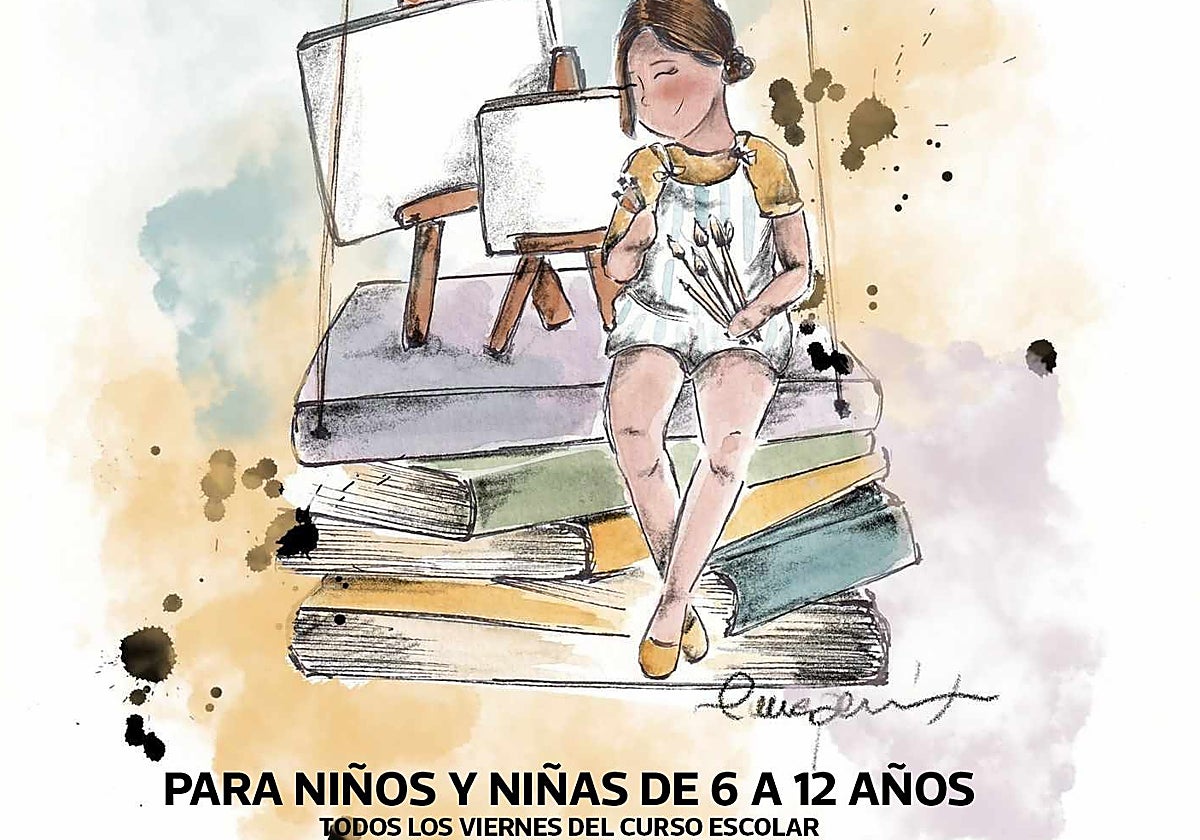 Cartel de los talleres en la biblioteca municipal.