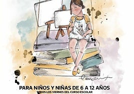 Cartel de los talleres en la biblioteca municipal.