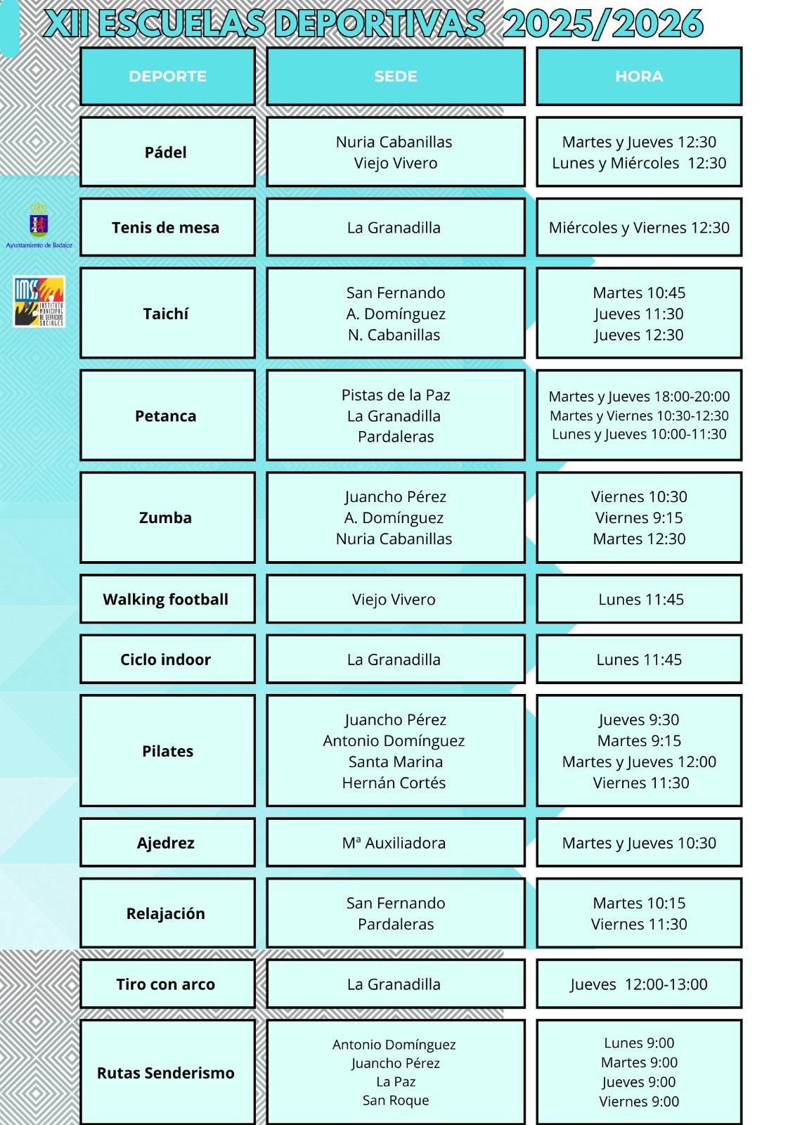 Horarios Escuelas Deportivas municipales