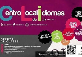 Cartel anunciado del centro local de idiomas de la Universidad Popular de Mérida.