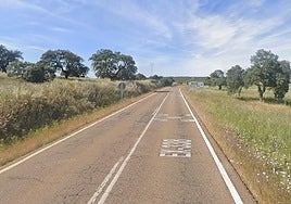 Un tramo previo al cruce de la EX-338 con la carretera BA-056.