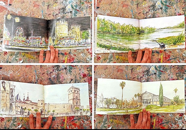 Algunos de los dibujos de Badajoz hechos por Gamero.