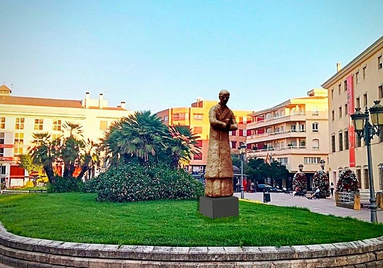 Montaje de la escultura de Padre Rafael en San Atón.