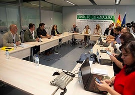 Reunión por la subida salarial esta mañana en Mérida.