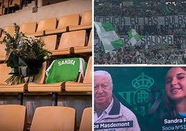 Imágenes del homenaje del Betis a Sandra Peña y a su socio número 5, Felipe Masdemont