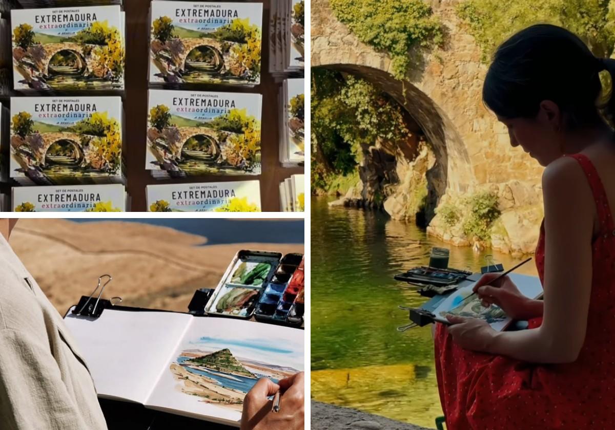 Extremadura en acuarela: seis rincones de postal pintados por una artista frexnense que recorrerán el mundo