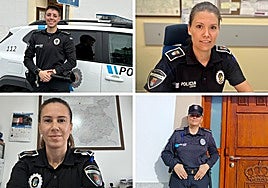 Andrea Molina, Macarena Díaz, Azucena Tardío y Mónica Real son policías locales en pueblos de Extremadura.