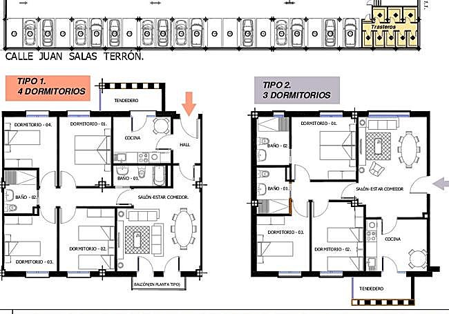Distribución de dos tipos de viviendas en Cuartón Cortijo.