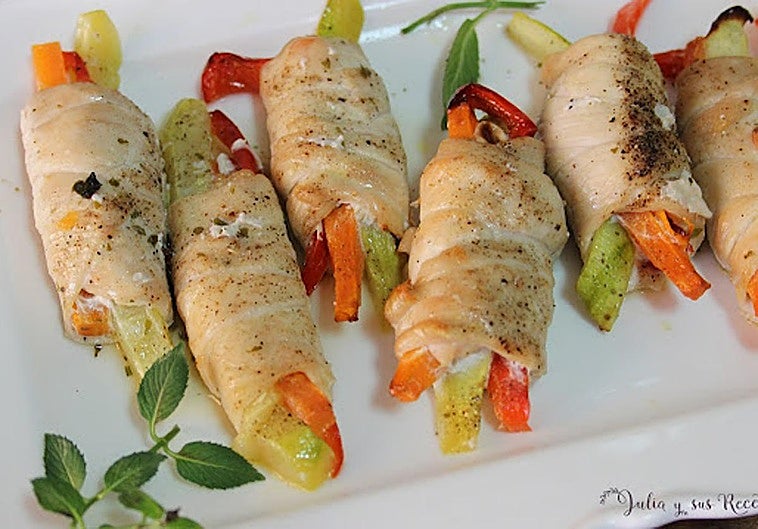 Rollitos de pechuga de pollo rellenos de verduras | Hoy