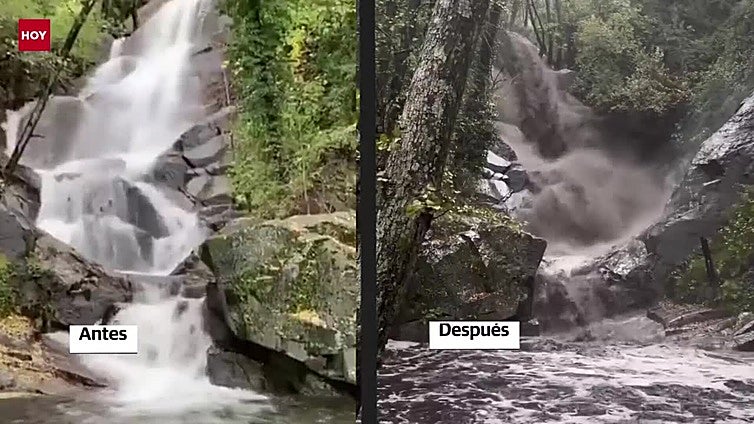 La lluvia llena de cenizas una de las cascadas de la Garganta de Las Nogaledas