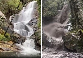 La lluvia llena de cenizas una de las cascadas de la Garganta de Las Nogaledas