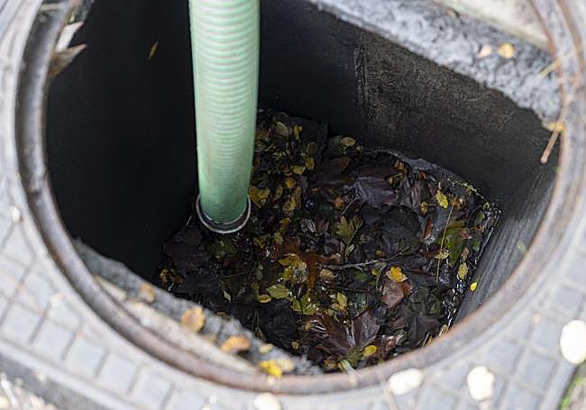 Extracción de hojarasca en una alcantarilla.