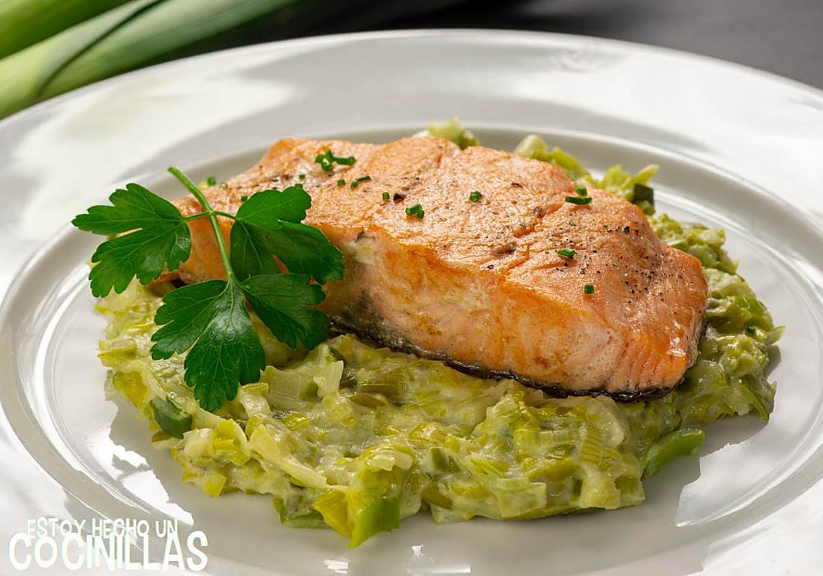 Receta de salmón con puerros