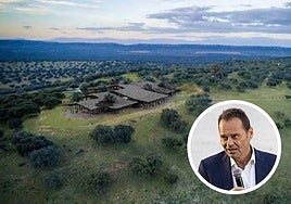 Imagen de una parte del proyecto hotelero en Monfragüe. En el círculo, Víctor Madera.