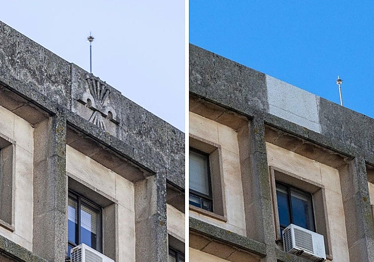 El escudo falangista, eliminado del edificio sindical en Cáceres