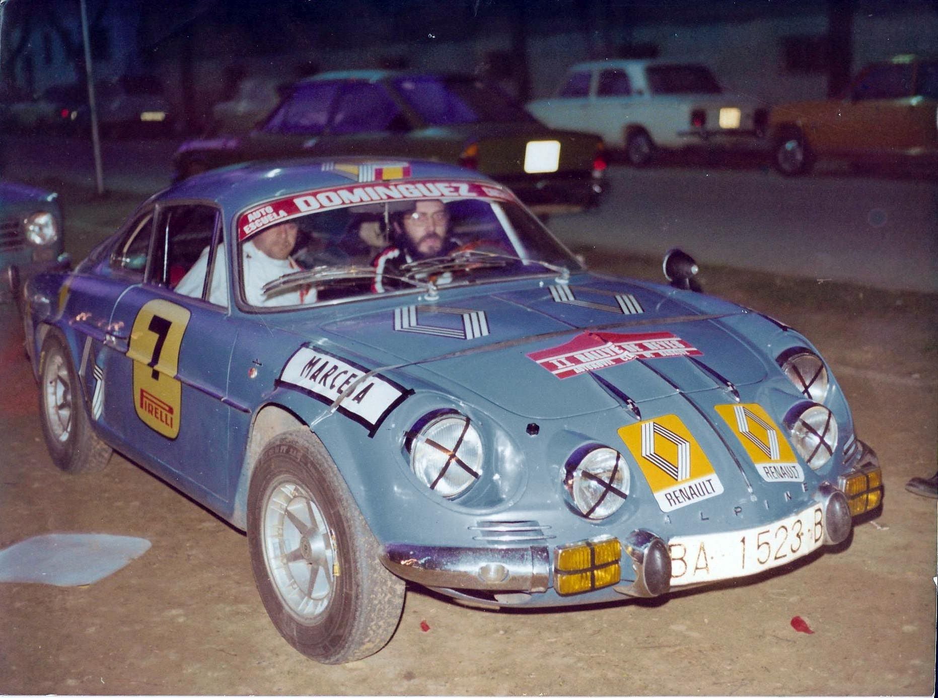 Con un Renault Alpine en 1975.