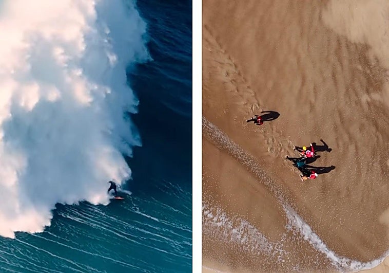 Así fue el angustioso momento de un surfista engullido por una ola gigante en la playa de Nazaré