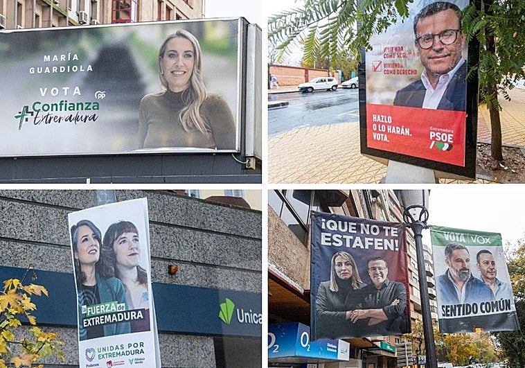 Carteles electorales en Extremadura: del Photoshop a los montajes con rivales y miradas infinitas