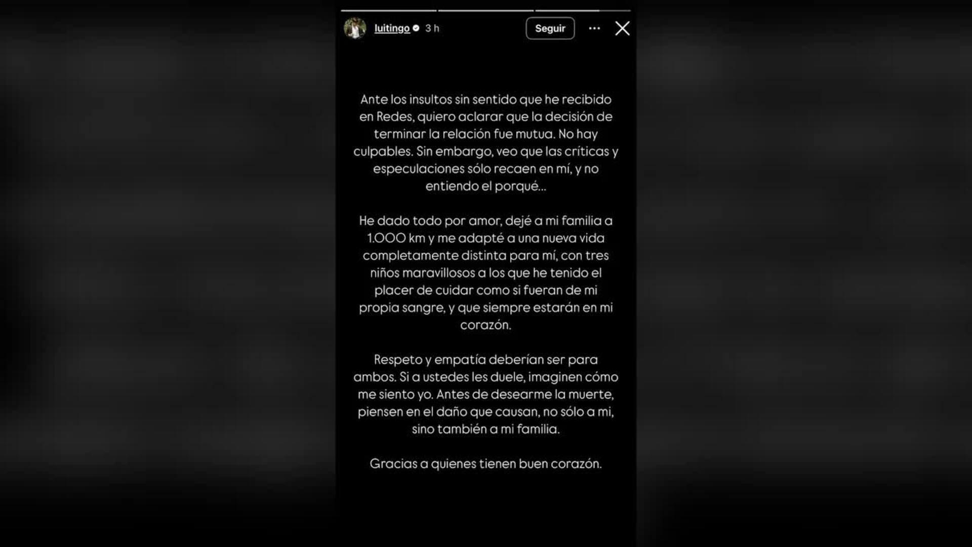 Luitingo lanza un comunicado contra los ataques tras su inesperada ruptura con Jessica Bueno