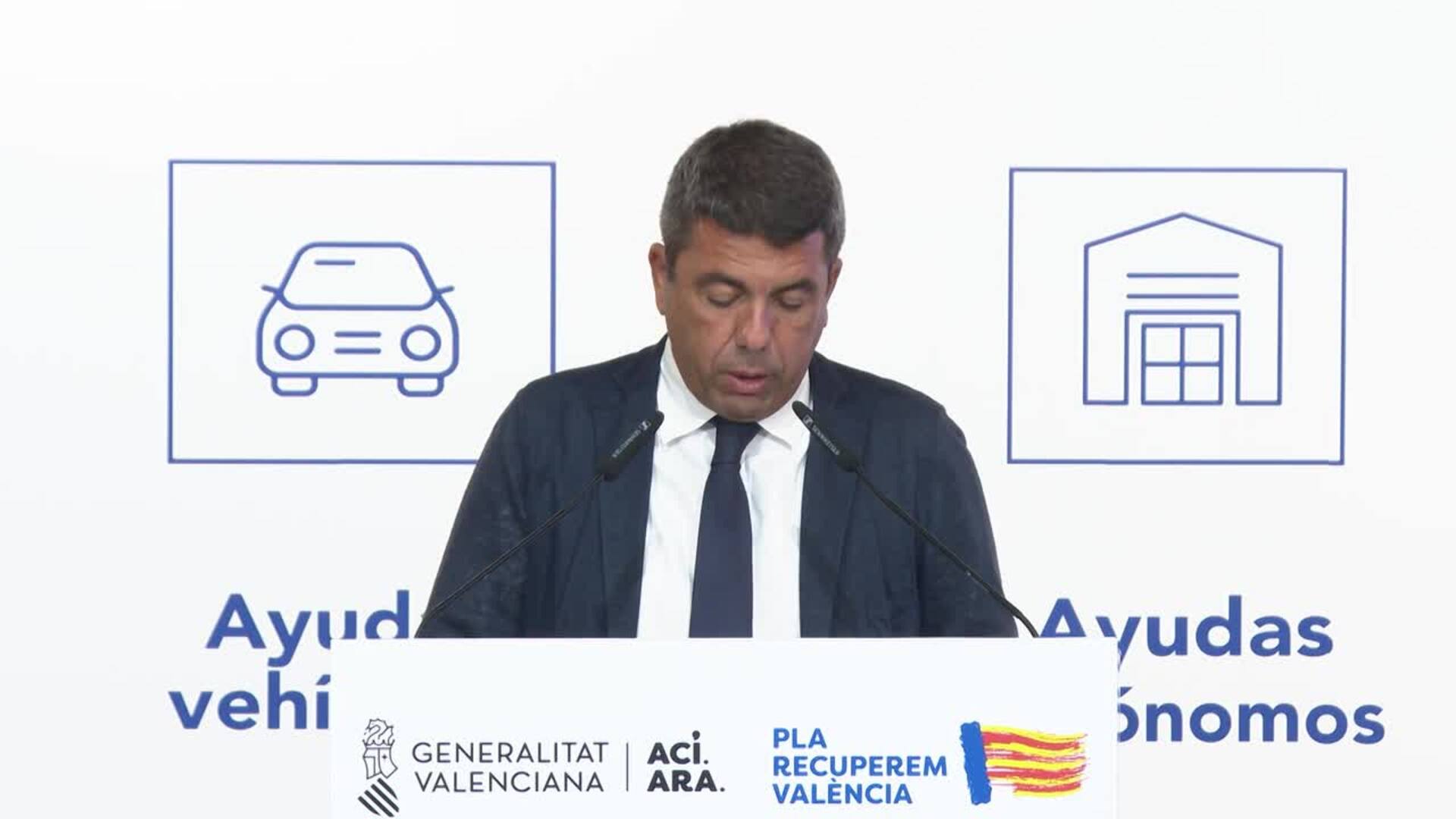 Mazón anuncia nuevas ayudas "sin burocracia" para afectados por la dana de 350 millones