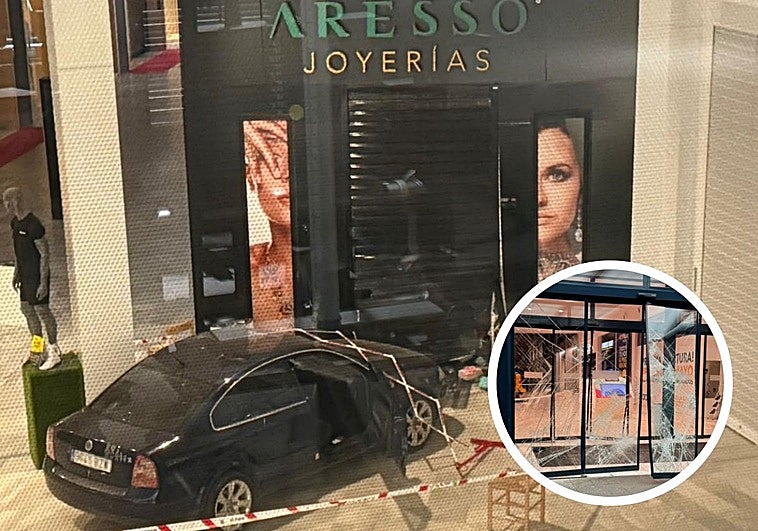 Empotran un coche contra una joyería de El Faro en Badajoz, entran y salen en dos minutos